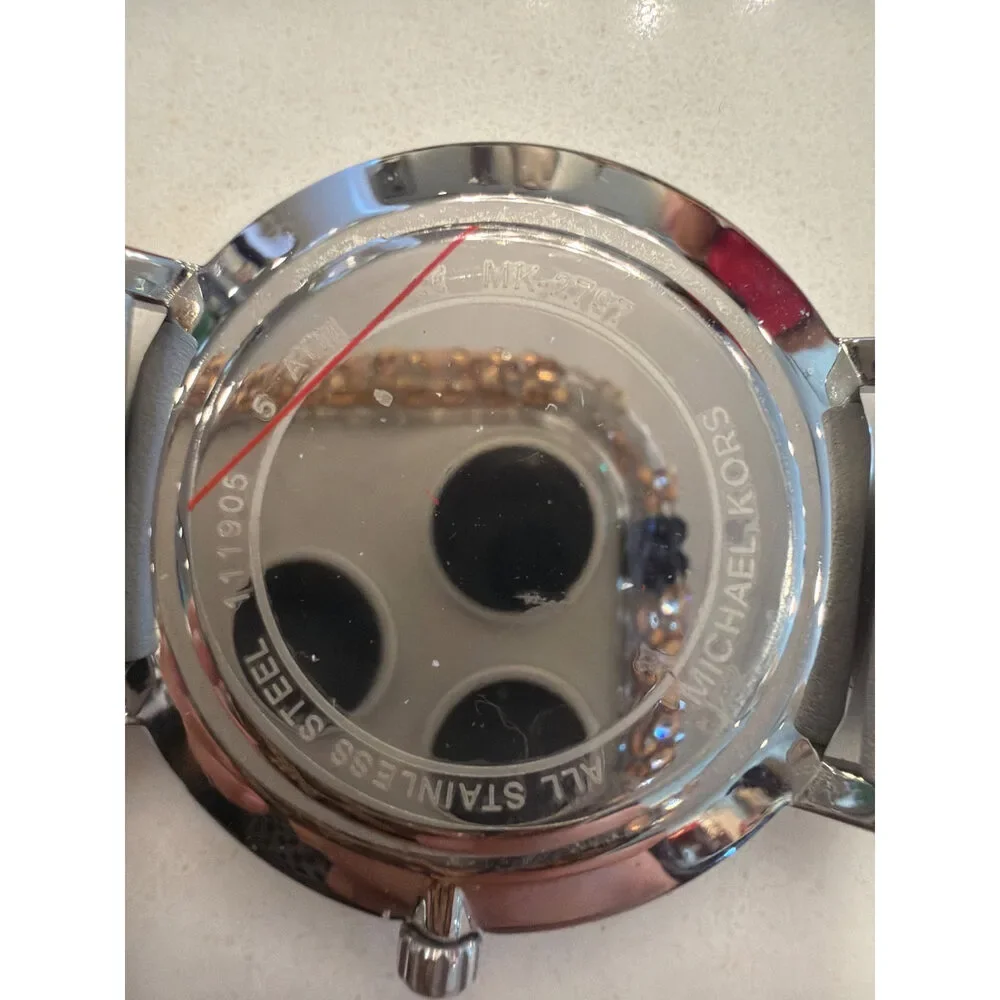 Michael Kors Pyper Watch Gray Leather Strap Rose Gold Accents